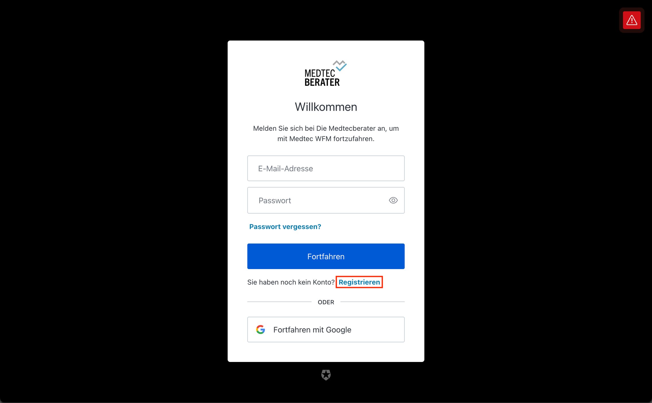 2. Auf `Registrieren` klicken
